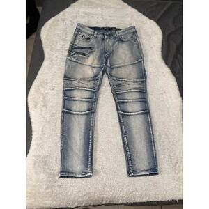 Rocawear‎ Slim Fit Moto Blue Light Washed Denim Jeans Size 38x29 Pants Stretch